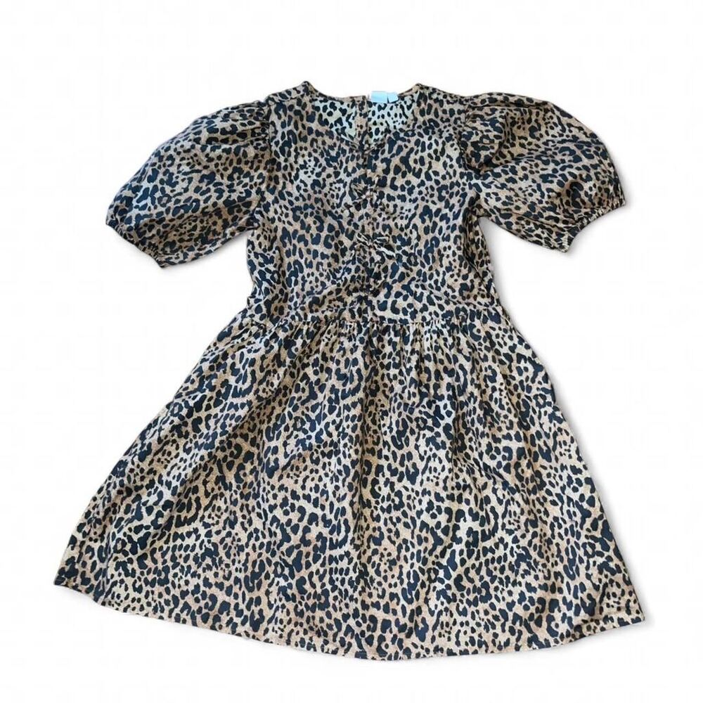 GAP Girls' Leopard Print Dress with Puff Sleeves SZ XXL 14-16